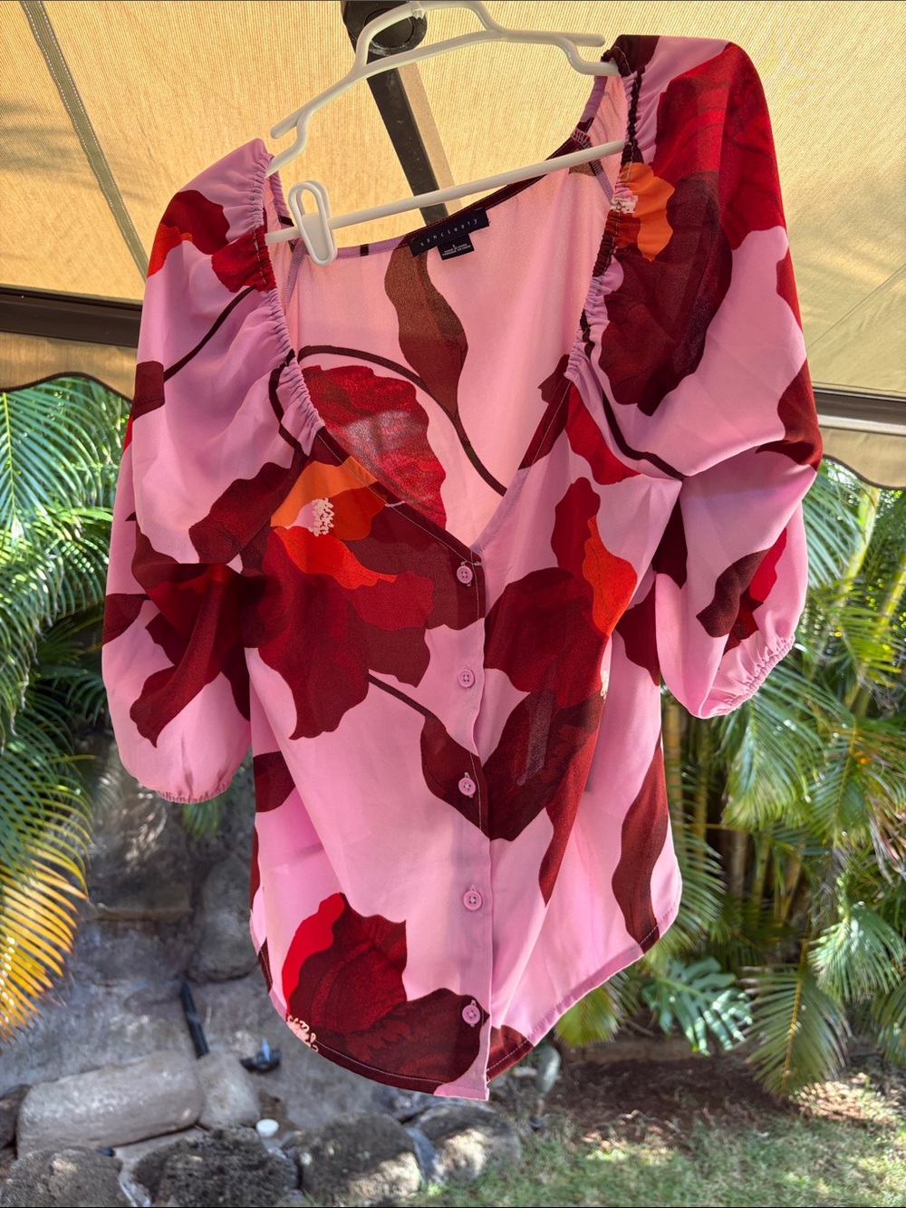 Sanctuary Pink Blouse with Red Floral Print